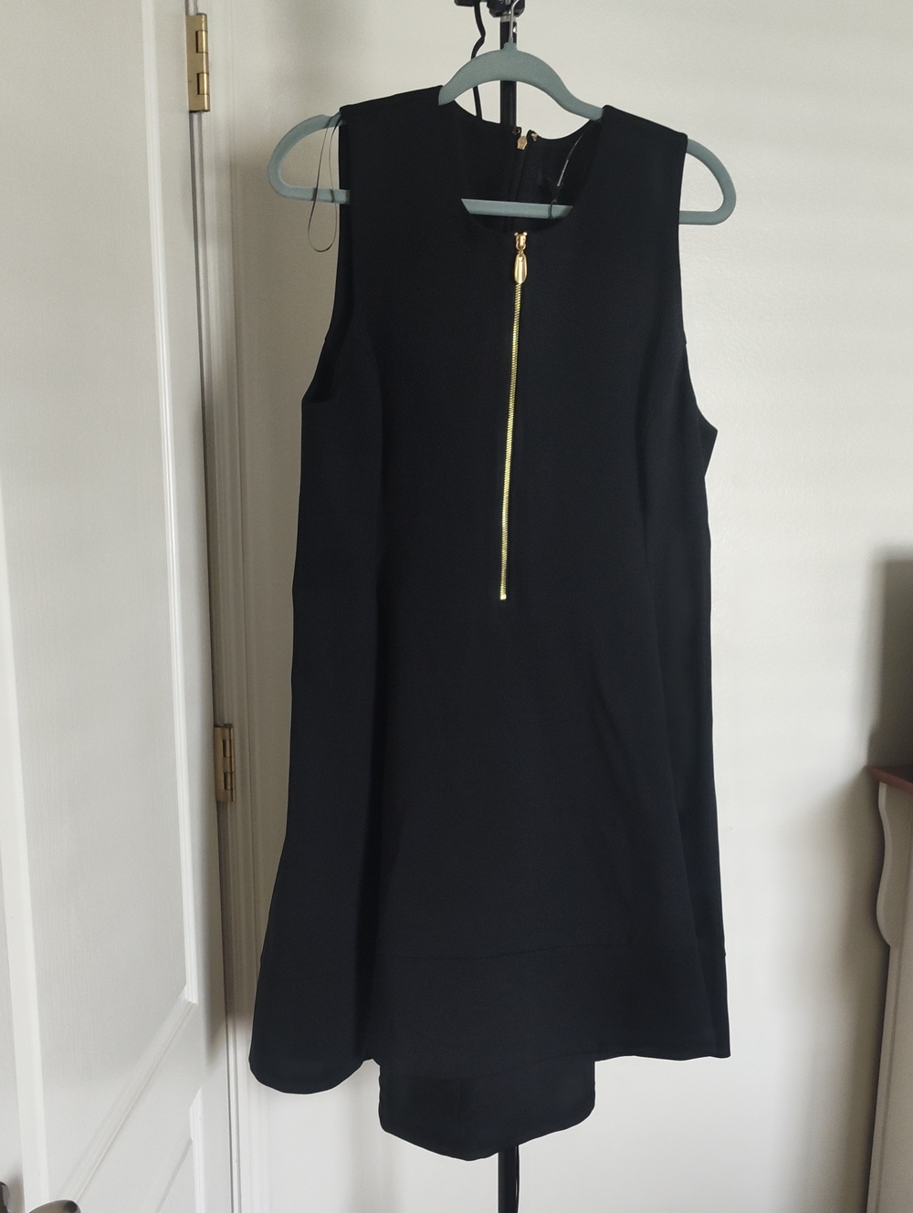Donna Karan Black Sleeveless Shift Dress with Gold Zip Detail
